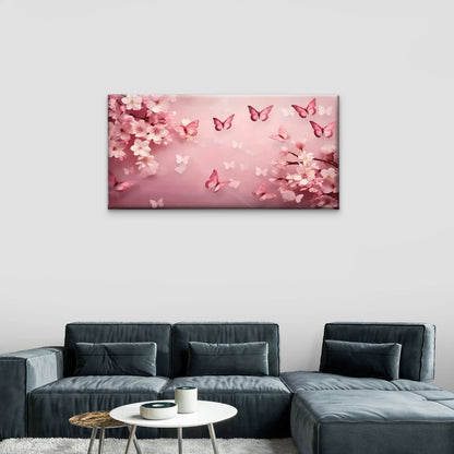 Pink Butterfly Flowers Wall Art Canvas Office Home Room Framed 120x60cm