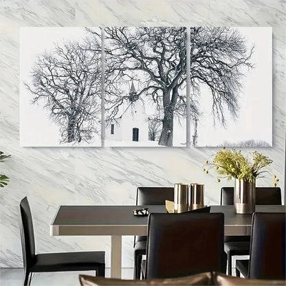 3pcs - Snowy Forest Scene with Bare Trees Metal Print Ready to Hang Art - Bella Home Decor