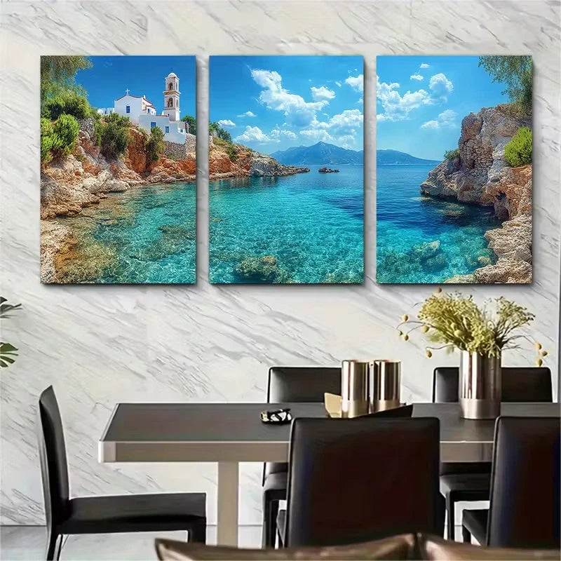 3pcs Blue Lagoon Seascape Metal Print Ready to Hang Art - Bella Home Decor