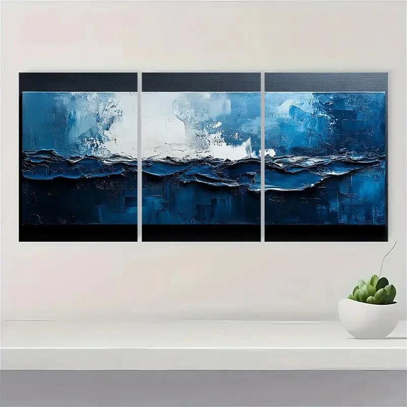 3pcs Textured Abstract Painting Black and White Metal Print Ready to Hang Art - Bella Home Decor