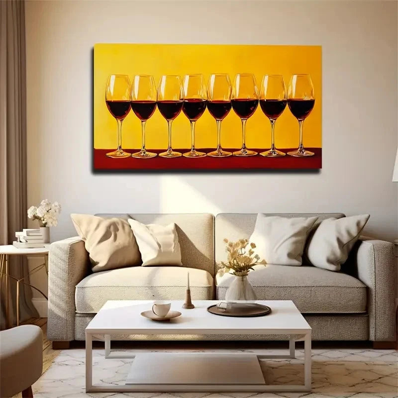Wine Glasses On Red Table Wall Art Canvas Office Home Room Framed 120x60cm