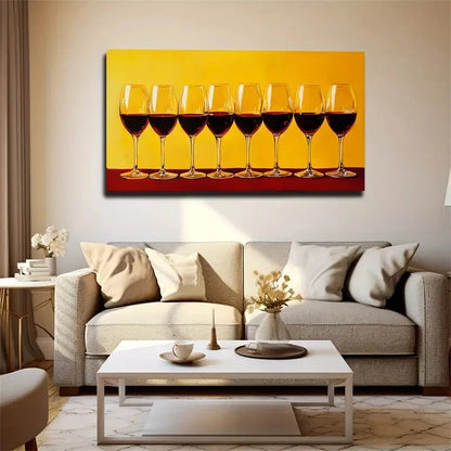 Wine Glasses On Red Table Wall Art Canvas Office Home Room Framed 120x60cm