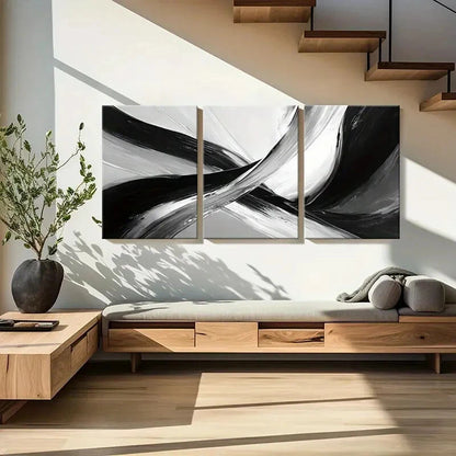 3pcs Abstract Black White Minimalist Swirls Metal Print Ready to Hang Art - Bella Home Decor
