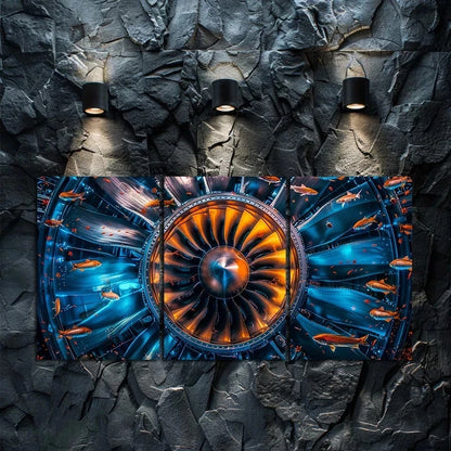 3pcs Inner View of An Aircraft Engine Metal Print Ready to Hang Art