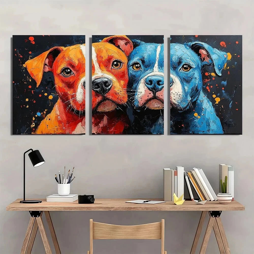 3pcs Dog Vibrant Pit Bull Abstract Metal Print Ready to Hang Art - Bella Home Decor