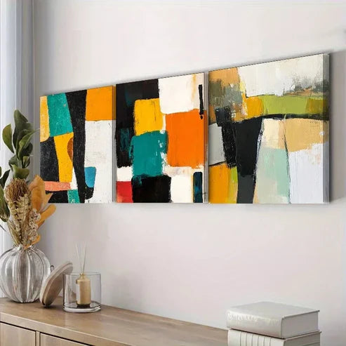 3pcs Abstract Design In Black White And Yellow Wall Art Set Canvas Framed 40x60cm - High Quality Print 100% Australian Made Wall Canvas Ready to Hang