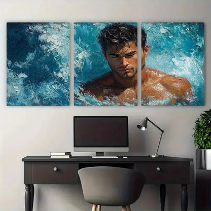 3pcs Mermaid Male Body Men in water Illustration Metal Print Ready to Hang Art - Bella Home Decor