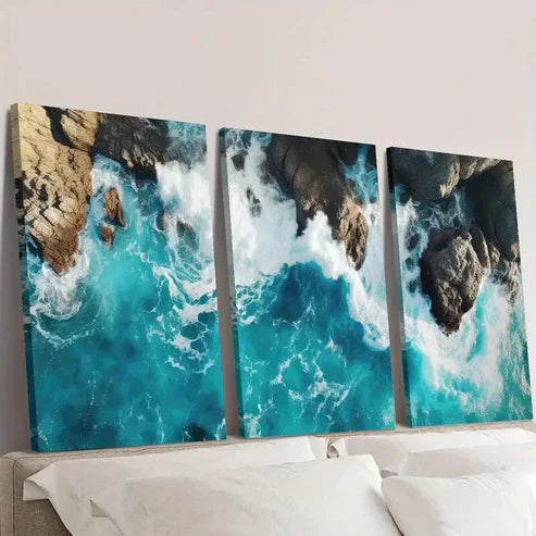 3pcs Blue Ocean, Wave Seaside Scenery Wall Art Canvas Unframed - High Quality Print 100% Australian Made Wall Canvas - Bella Home Decor