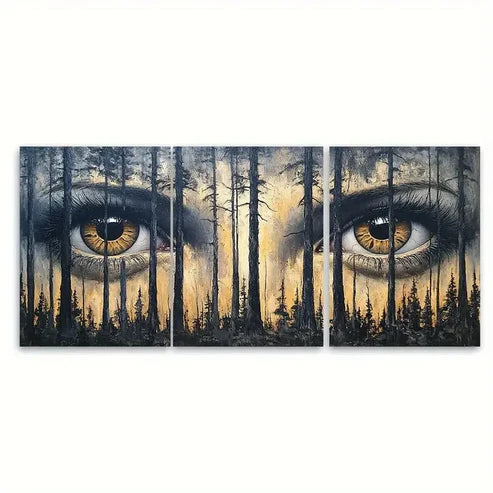 3pcs Forest Eyes Painted on Trees Design Wall Art Canvas Unframed - High Quality Print 100% Australian Made Wall Canvas - Bella Home Decor