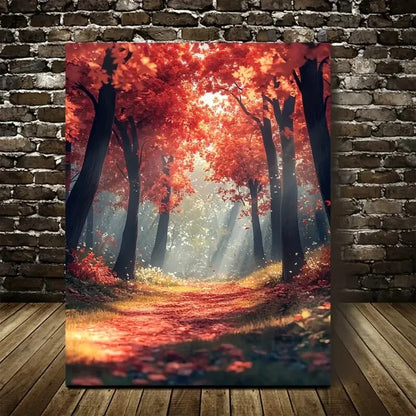 Beautiful Lush Maple Tree Forest Scene Vibrant Red 40x60cm Metal Print Ready to Hang - Bella Home Decor
