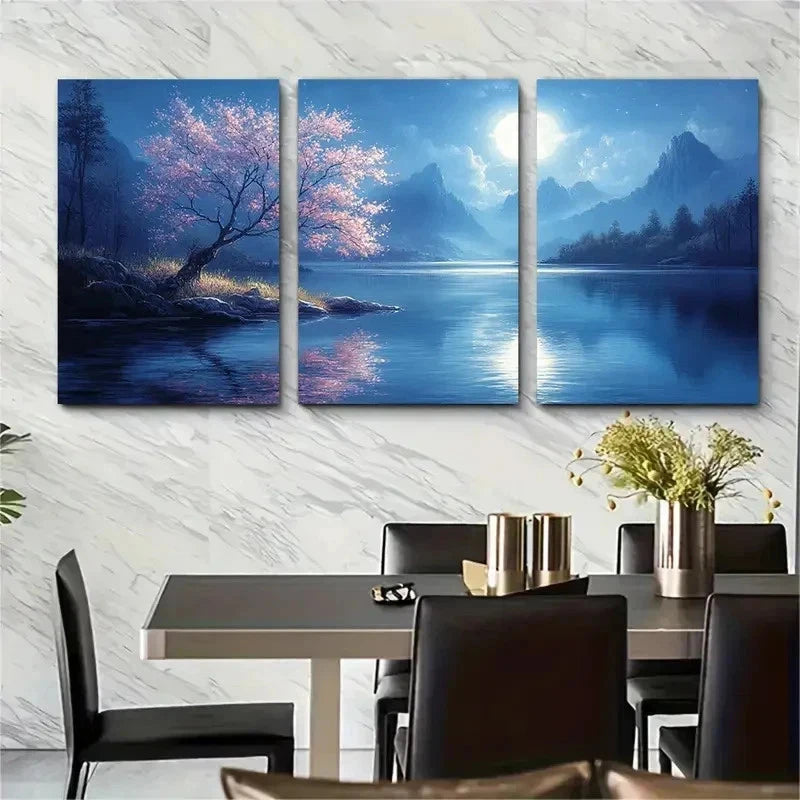 3pcs Enchanted Moonlit Forest Perfect Wall Art Set Canvas Framed 50x70cm - High Quality Print 100% Australian Made Wall Canvas Ready to Hang