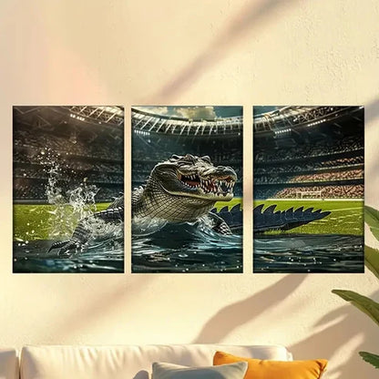 3pcs Crocodile in The Water, Artist Drawing Wall Art Set Canvas Unframed - High Quality Print 100% Australian Made Wall Canvas - Bella Home Decor