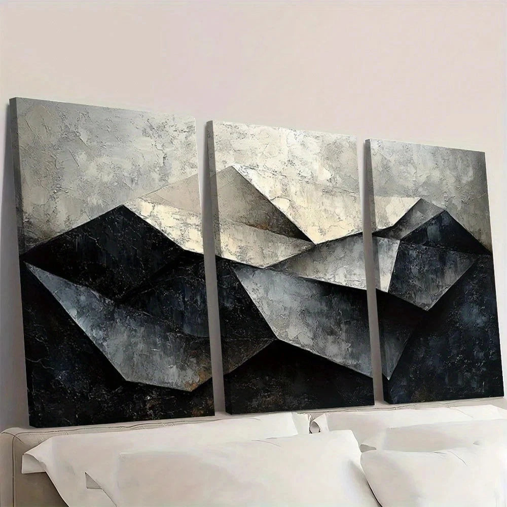 Abstract art piece with geometric shapes on a wall