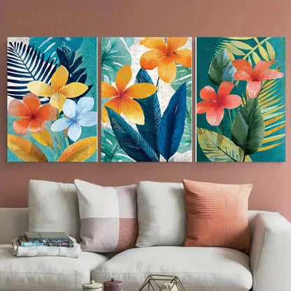 3pcs Menorca Travel Tropical Floral Illustration Wall Art Canvas Unframed - High Quality Print 100% Australian Made Wall Canvas