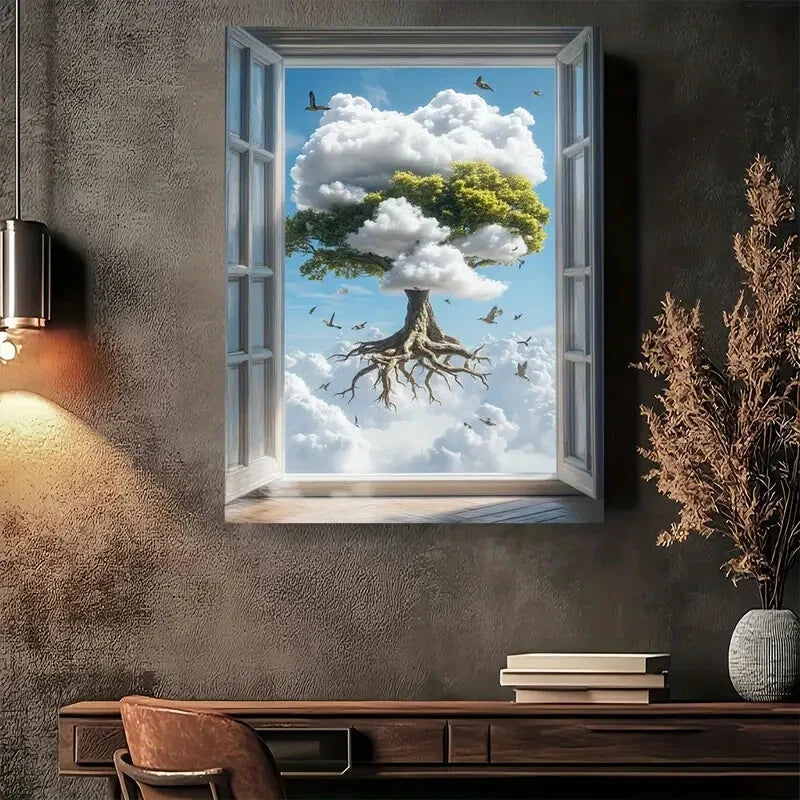 Beautiful Amazonian Fantasy Cloud Tree Painting 40x60cm Metal Print Ready to Hang - Bella Home Decor