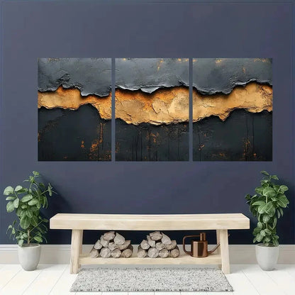 3pcs Minimalist Abstract Black & Brown Wall Art Metal Print Ready to Hang Art - Bella Home Decor