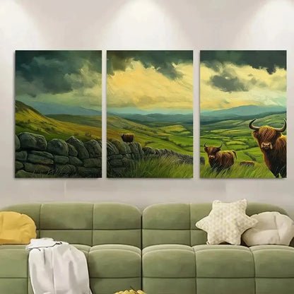 3pcs Scottish Landscape with Stormy Sky Metal Print Ready to Hang Art