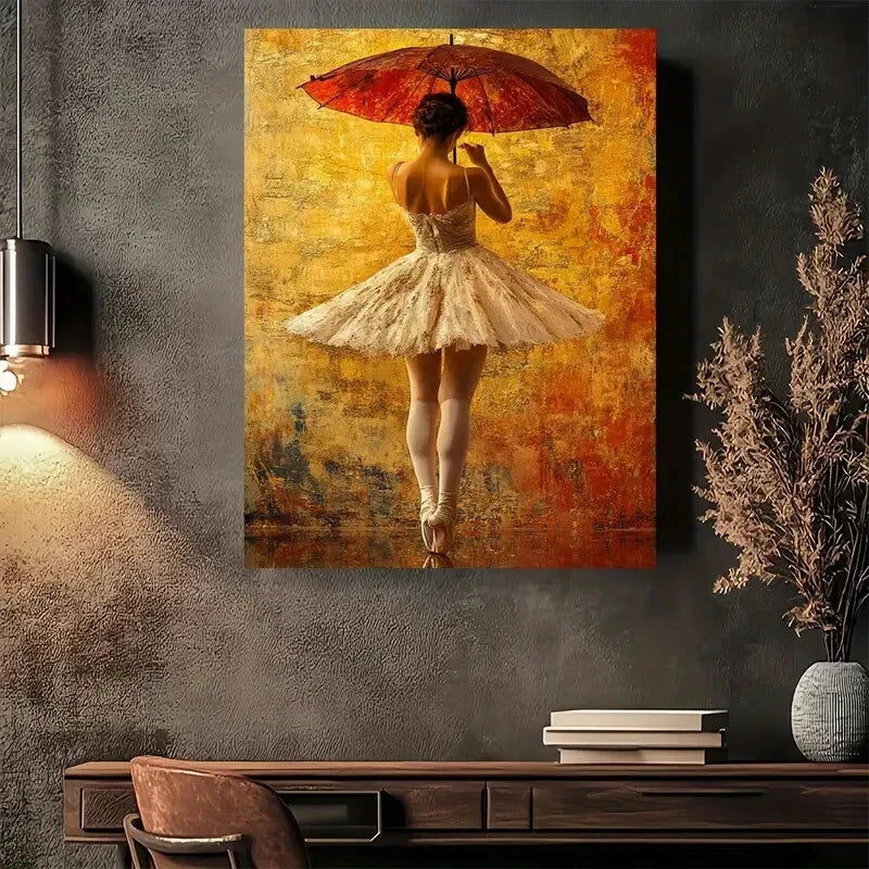 Beautiful Ballerina Umbrella Dance Painting 40x60cm Metal Print Ready to Hang - Bella Home Decor
