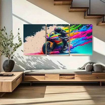 3pcs Abstract Colorful Road Racing Scene Metal Print Ready to Hang Art