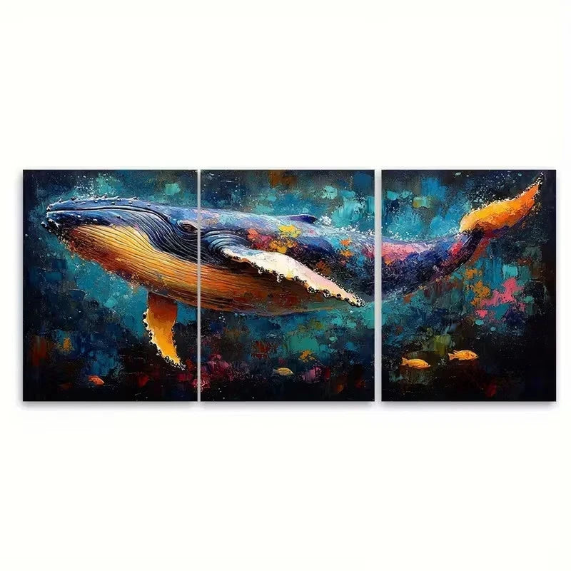 3pcs Humpback Whale Sea Animals Impasto Wall Art Set Canvas Framed 60x90cm - High Quality Print 100% Australian Made Wall Canvas Ready to Hang