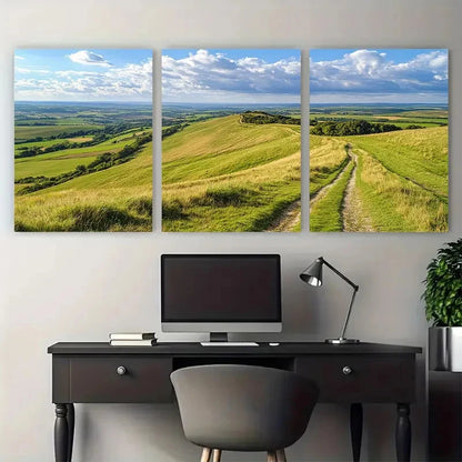 3pcs Kent Downs AONB Illustration Wall Art Set Canvas Framed 60x90cm - High Quality Print 100% Australian Made Wall Canvas Ready to Hang