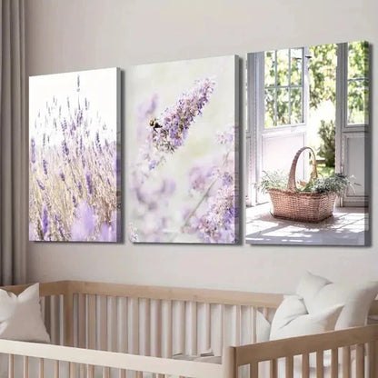 3pcs Lavender in Basket & Bee Decor Wall Art Set Canvas Unframed - High Quality Print 100% Australian Made Wall Canvas