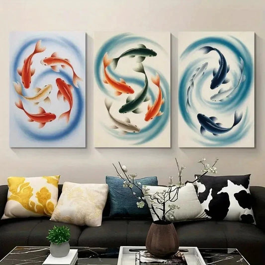 3pcs Koi Fish, Watercolor Canvas Wall Art Set Canvas Framed 60x90cm - High Quality Print 100% Australian Made Wall Canvas Ready to Hang
