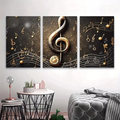 3pcs Surrounded by Treble Clef Music Theme Wall Art Set Canvas Framed 50x70cm - High Quality Print 100% Australian Made Wall Canvas Ready to Hang