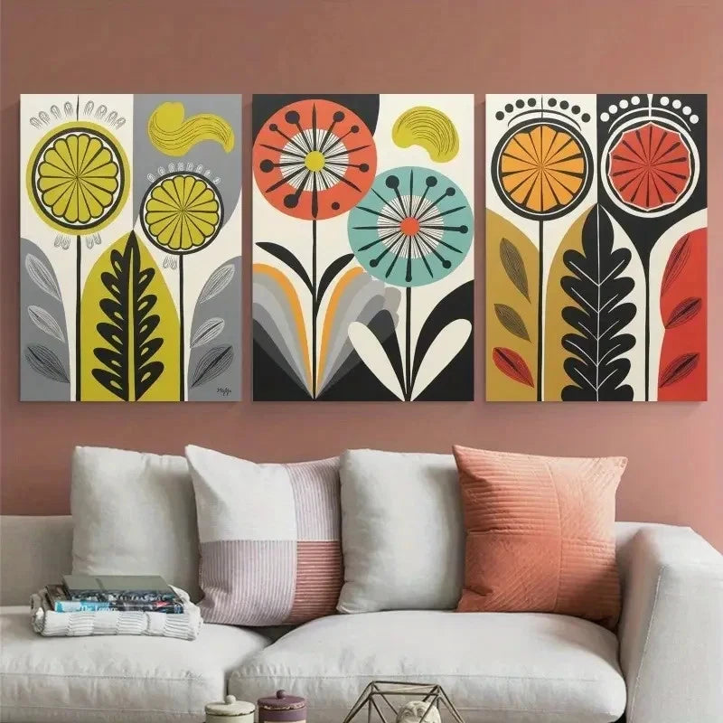 3pcs Abstract  Beautiful Flowers   Wall Art Set Canvas Framed 50x70cm - High Quality Print 100% Australian Made Wall Canvas Ready to Hang - Bella Home Decor