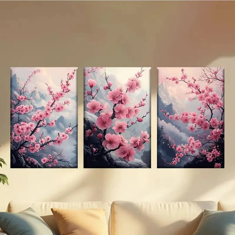 3pcs Sakura tree on the cliff Wall Art Set Canvas Framed 60x90cm - High Quality Print 100% Australian Made Wall Canvas Ready to Hang
