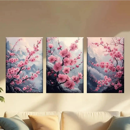 3pcs Sakura tree on the cliff Wall Art Set Canvas Framed 60x90cm - High Quality Print 100% Australian Made Wall Canvas Ready to Hang