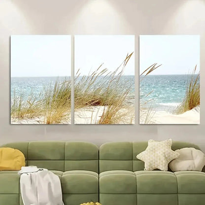 3pcss Beach Grass Art Panels Coastal Ocean View Metal Print Ready to Hang Art
