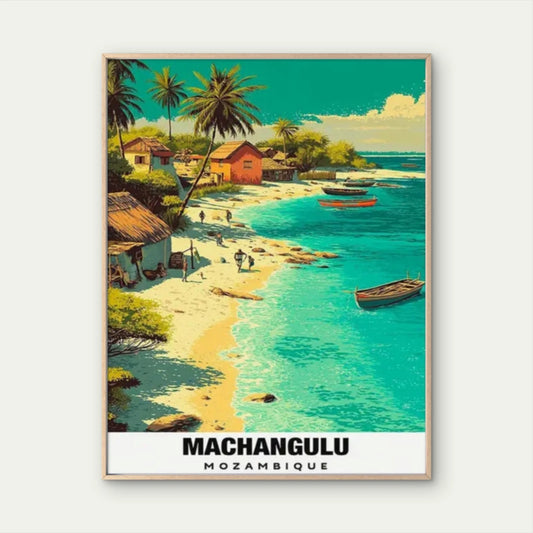 Machangulu Mozambique Tropical Beach Turquoise Travel Poster Print Wall Art