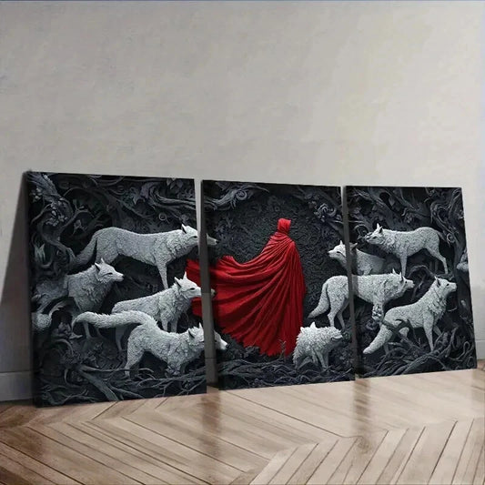 3pcs The Red Lord and the White Wolf Wall Art Set Canvas Framed 50x70cm - High Quality Print 100% Australian Made Wall Canvas Ready to Hang