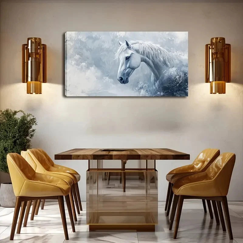 Realistic White Horse Decor Wall Art Canvas Office Home Room Framed 120x60cm
