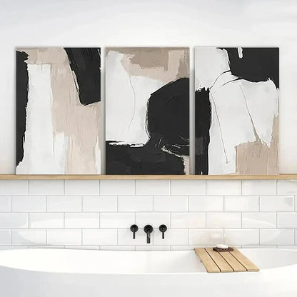 3pcs Painting Black and White Neutral Abstract Metal Print Ready to Hang Art - Bella Home Decor