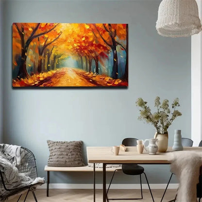Obscure Autumn Road Wall Art Canvas Office Home Room Framed 120x60cm
