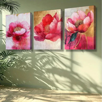 3pcs Pink Peony Flowers Wall Art Set Canvas Unframed - High Quality Print 100% Australian Made Wall Canvas