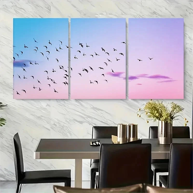 3pcs Pastel Clouds Nature Sunset Pink Metal Print Ready to Hang Art
