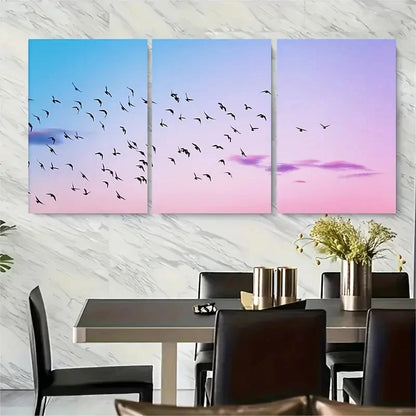 3pcs Pastel Clouds Nature Sunset Pink Metal Print Ready to Hang Art