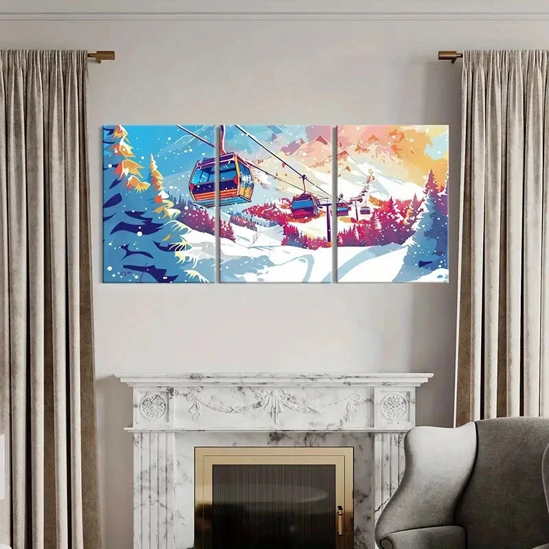 3pcs Winter Wonderland Snowy Mountains Metal Print Ready to Hang Art - Bella Home Decor
