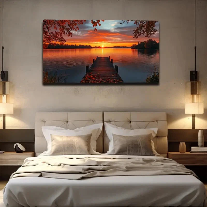 Serene Sunset Landscape Wall Art canvas office home room framed 120x60cm - Bella Home Decor