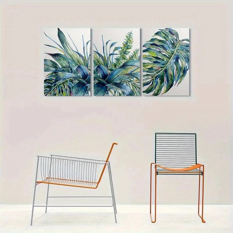 3pcs Modern Tropical Leaf Botanical Metal Print Ready to Hang Art - Bella Home Decor