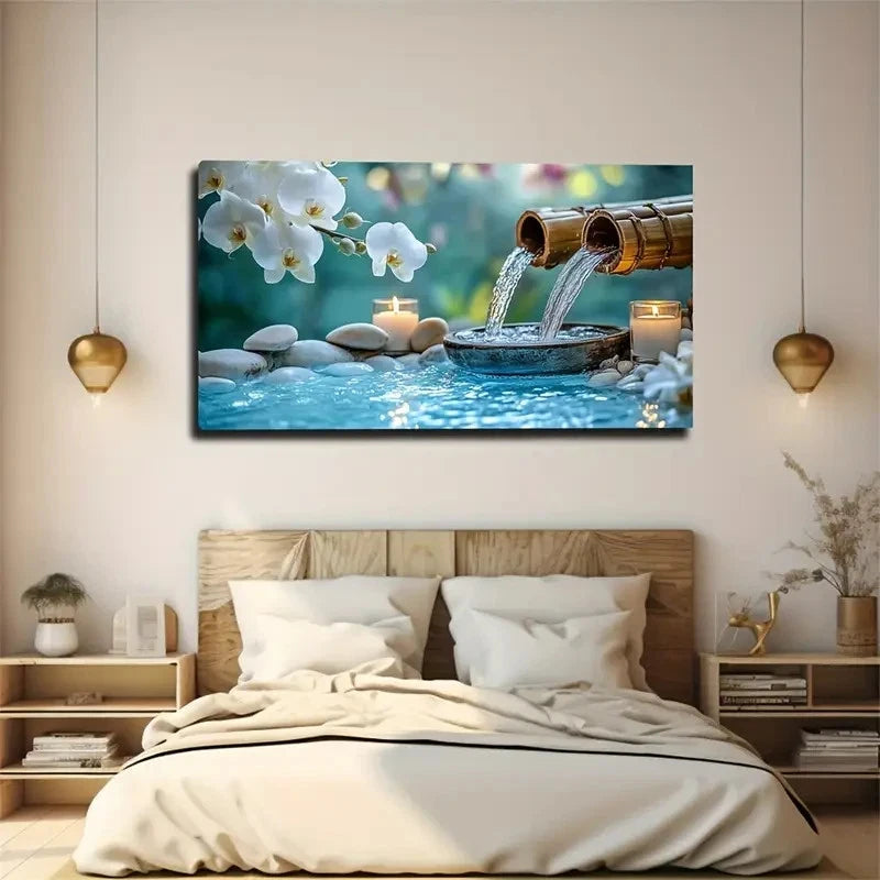 Serene Blue Spring Water White Wall Art Canvas Office Home Room Framed 120x60cm