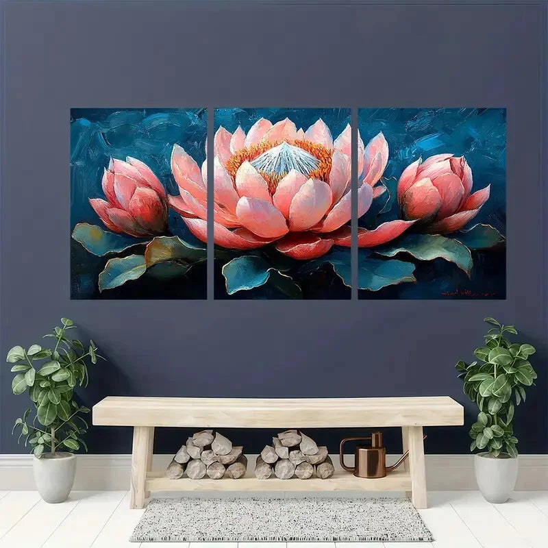 3pcs Vibrant Protea Flowers in Pink Blue & Peach Metal Print Ready to Hang Art - Bella Home Decor