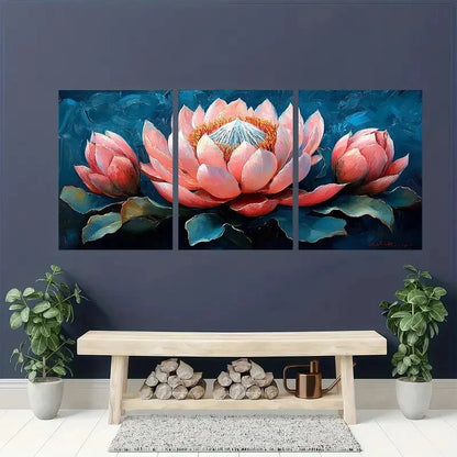 3pcs Vibrant Protea Flowers in Pink Blue & Peach Metal Print Ready to Hang Art - Bella Home Decor