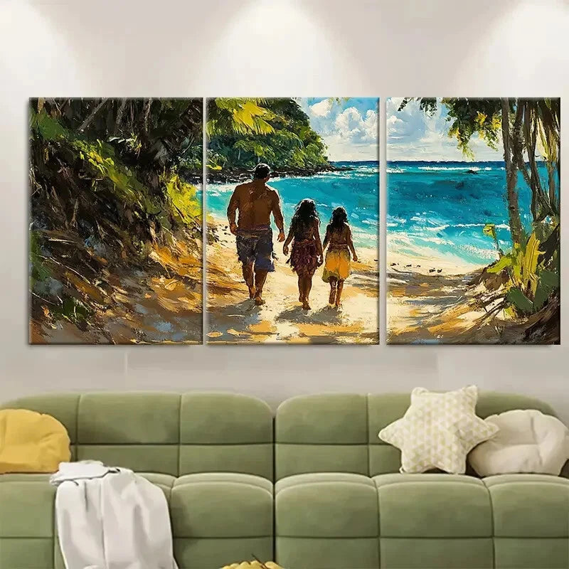 3pcs Beach Scene with Chamorro Village & Lush Metal Print Ready to Hang Art - Bella Home Decor