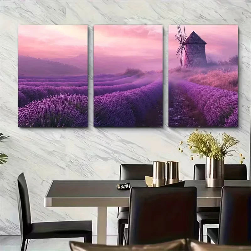 3pcs Stone Windmill in Soft Focus Metal Print Ready to Hang Art