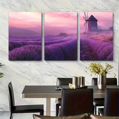 3pcs Stone Windmill in Soft Focus Metal Print Ready to Hang Art