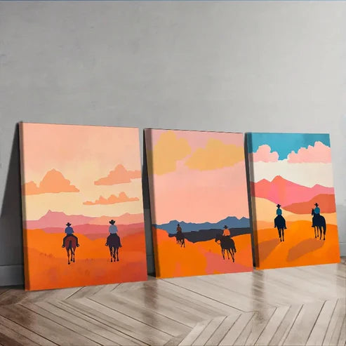 3pcs Free cowboy Wall Art Set Canvas Unframed - High Quality Print 100% Australian Made Wall Canvas - Bella Home Decor